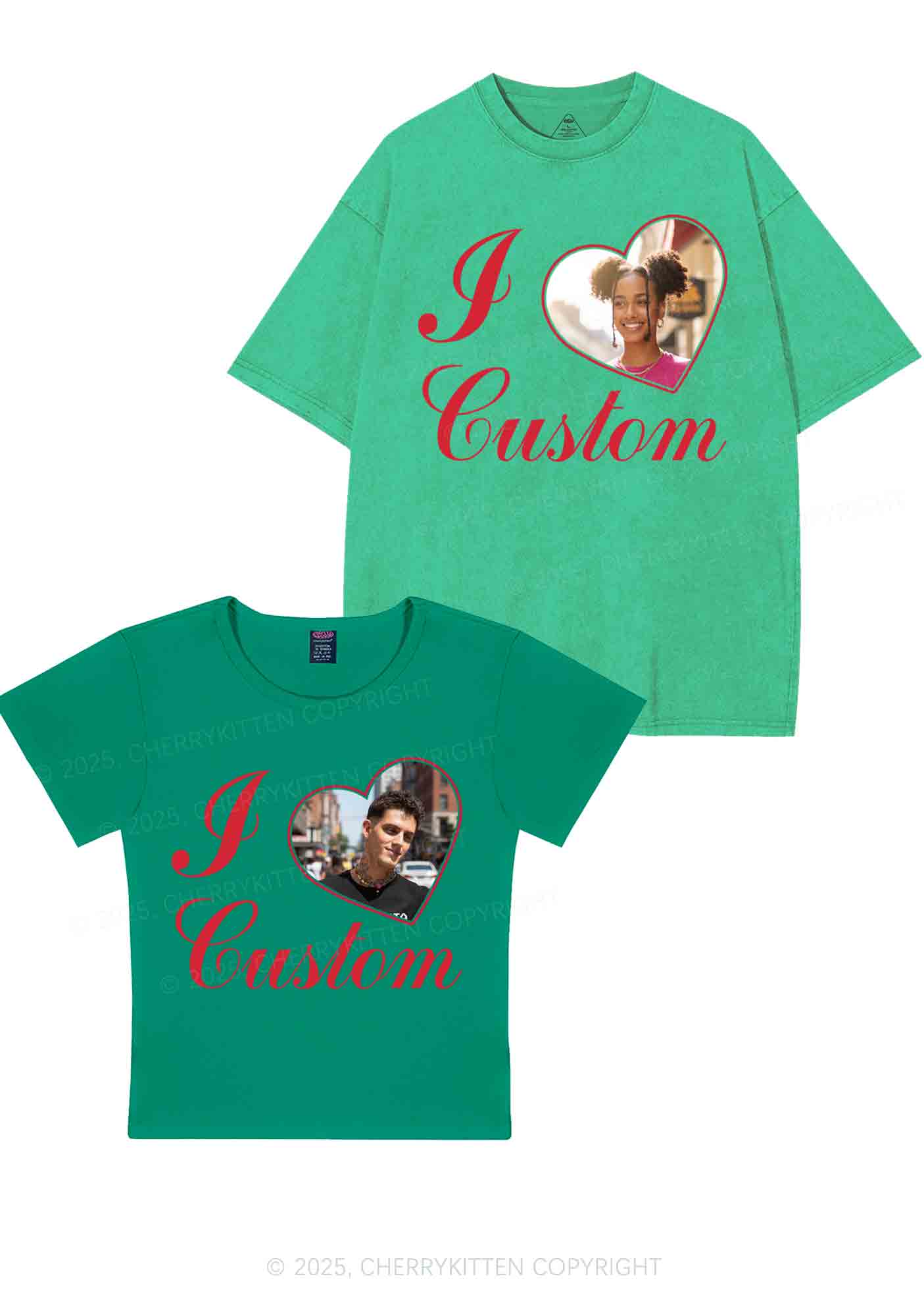 I Love Custom Heart Photo Y2K Valentine's Day Couple Shirt Cherrykitten