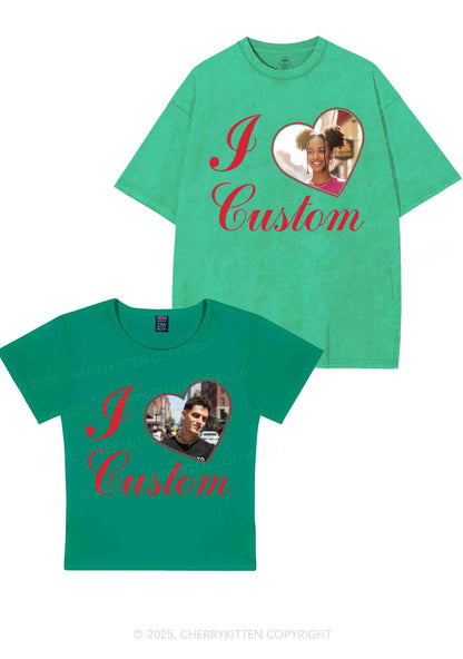 I Love Custom Heart Photo Y2K Valentine's Day Couple Shirt Cherrykitten