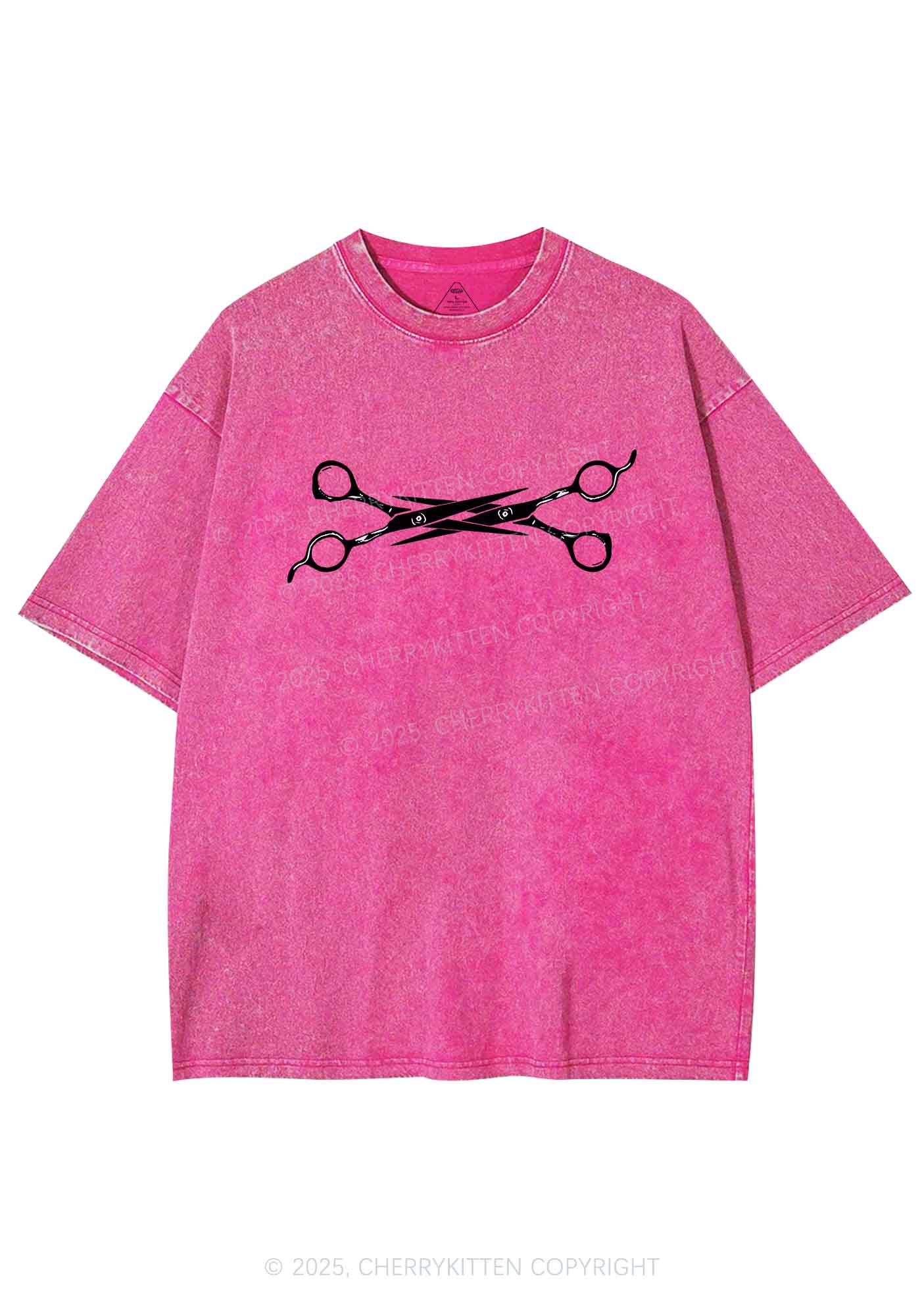 Pink Scissor Y2K Shirts Washed Tee Cherrykitten