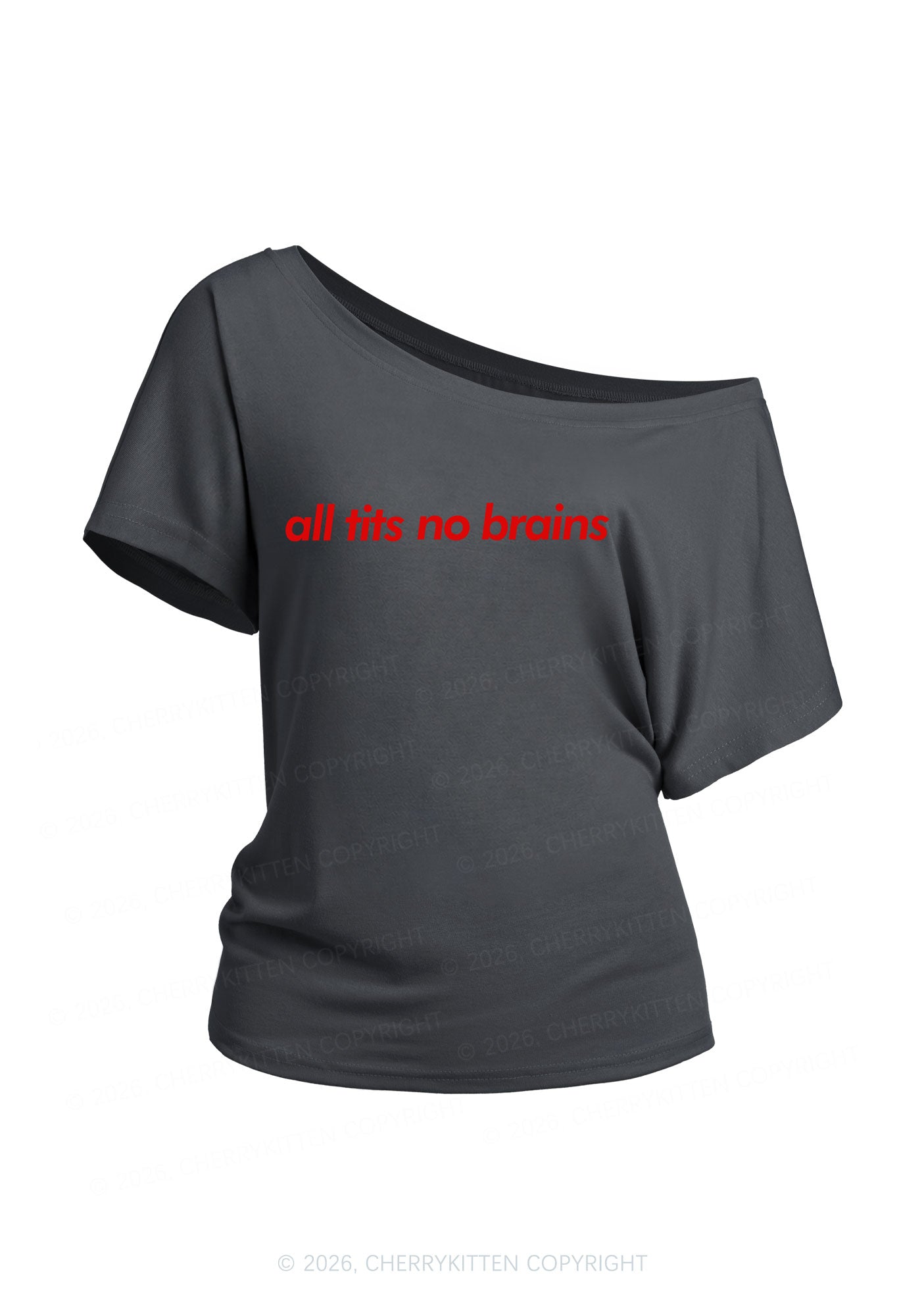 All Txts No Brains Y2K Off Shoulder Tee Cherrykitten