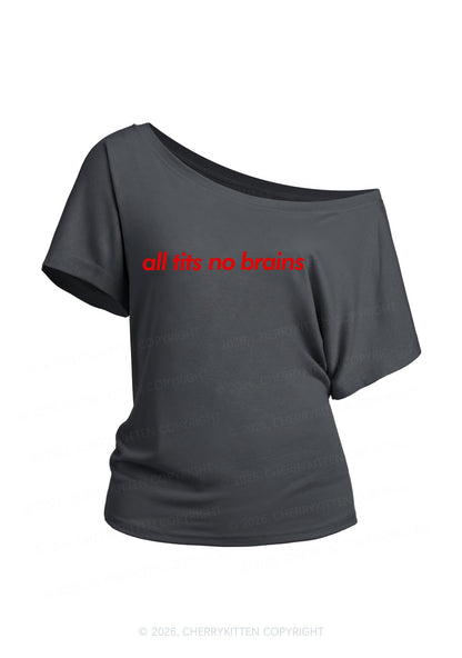 All Txts No Brains Y2K Off Shoulder Tee Cherrykitten
