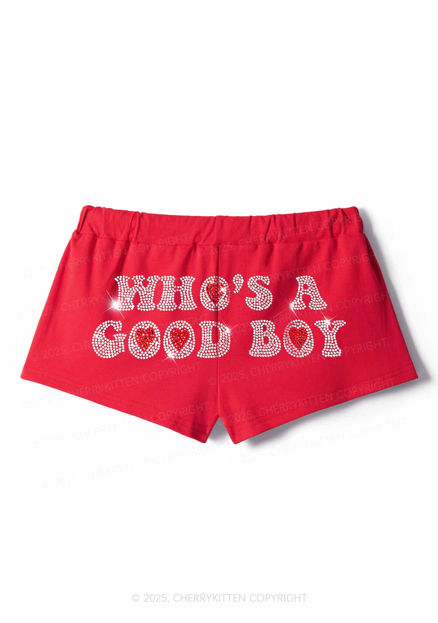 Rhinestone Whos A Good Boy Y2K Drawstring Mini Shorts Cherrykitten