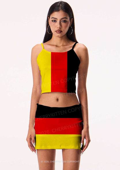 Black Red Yellow Stripe Y2K Print Mini Skirt Cherrykitten