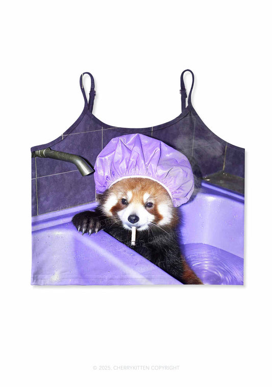 Purple Bath Smoking Raccoon Y2K Print Cami Crop Top Cherrykitten