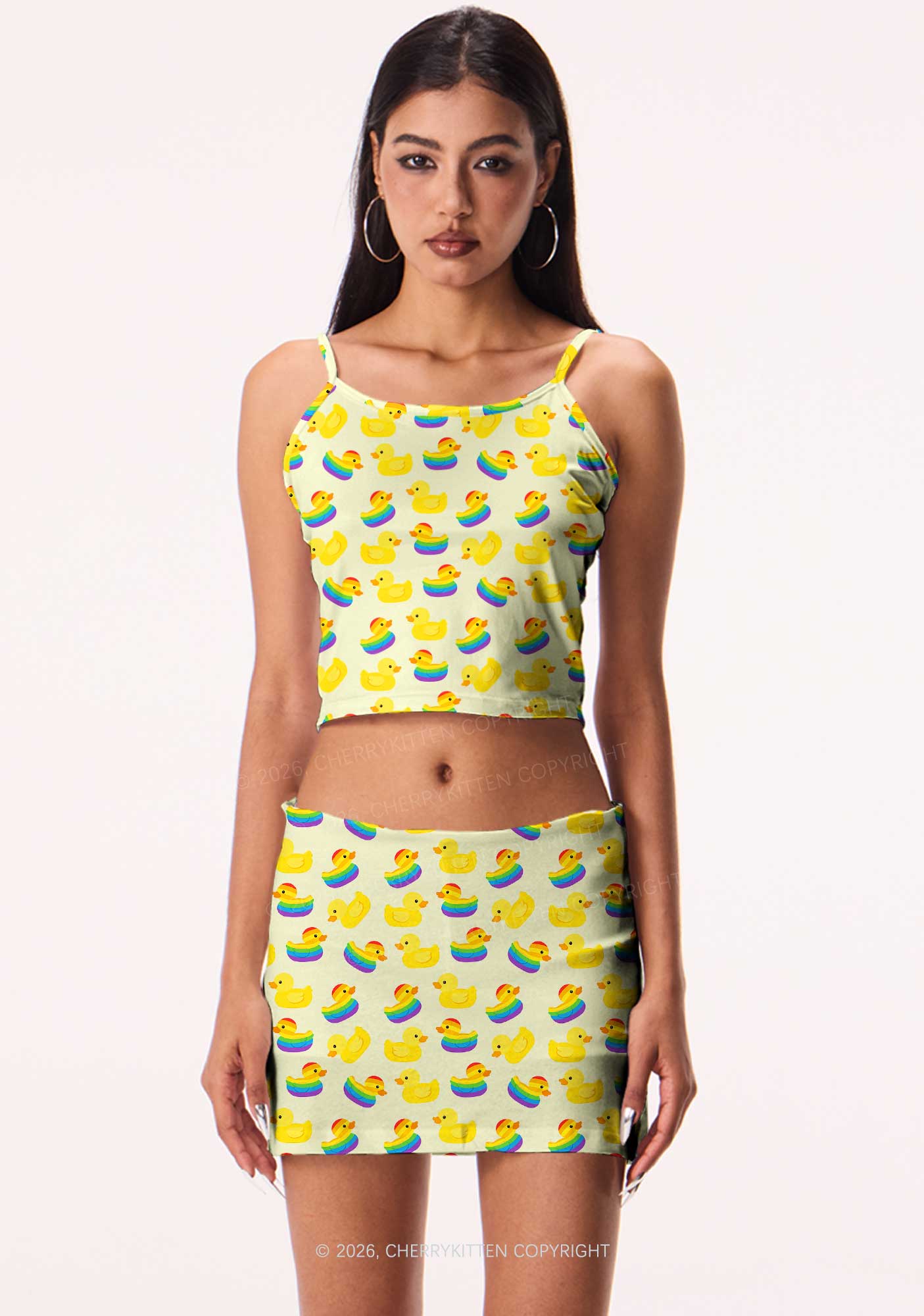 Rainbow Ducks Pride Y2K Print Mini Skirt Cherrykitten