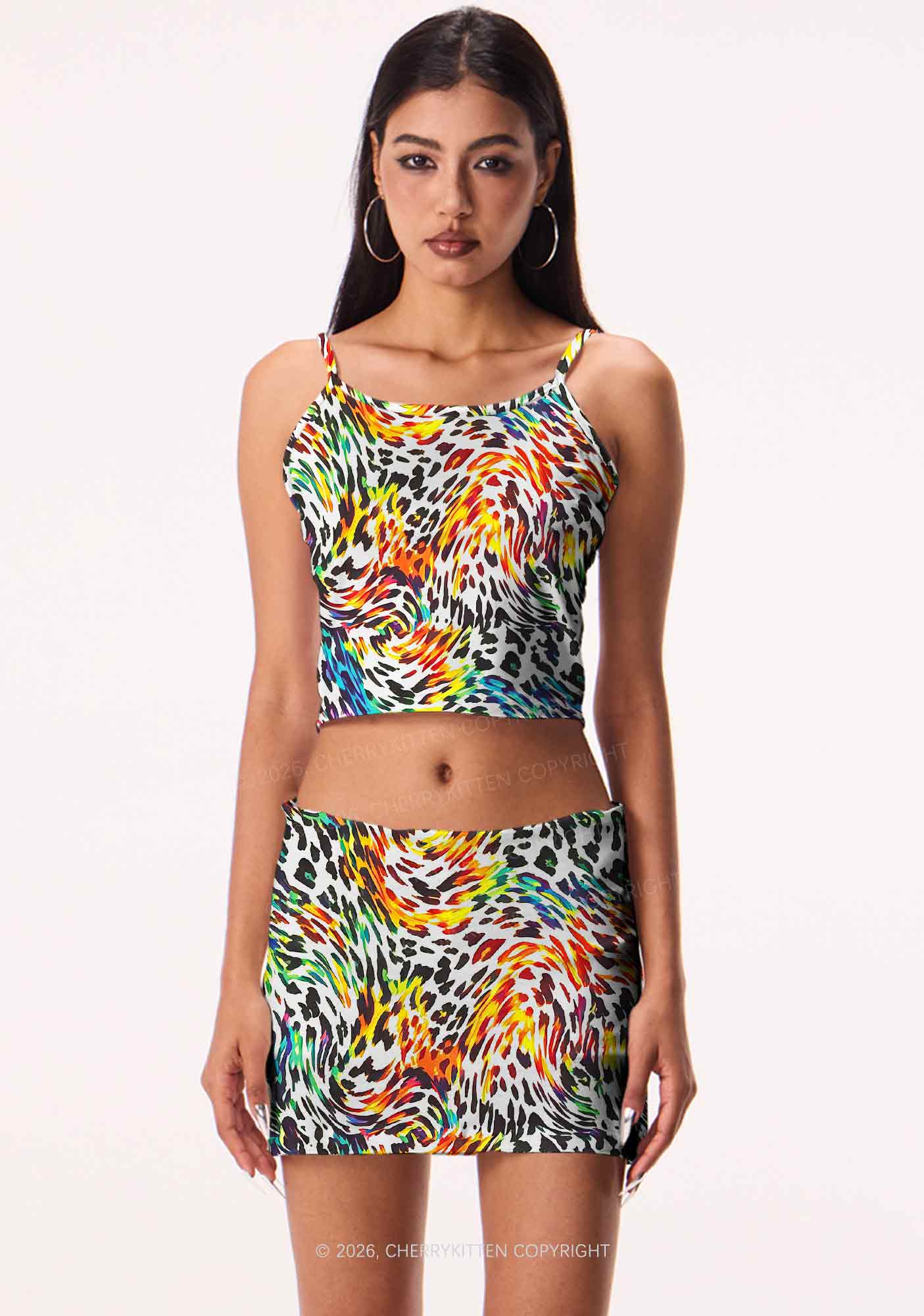 Rainbow Leopard Pride Y2K Print Cami Crop Top Cherrykitten