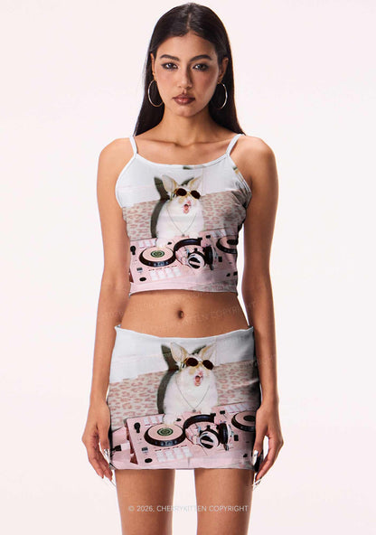 Dj Bunny Y2K Print Mini Skirt Cherrykitten