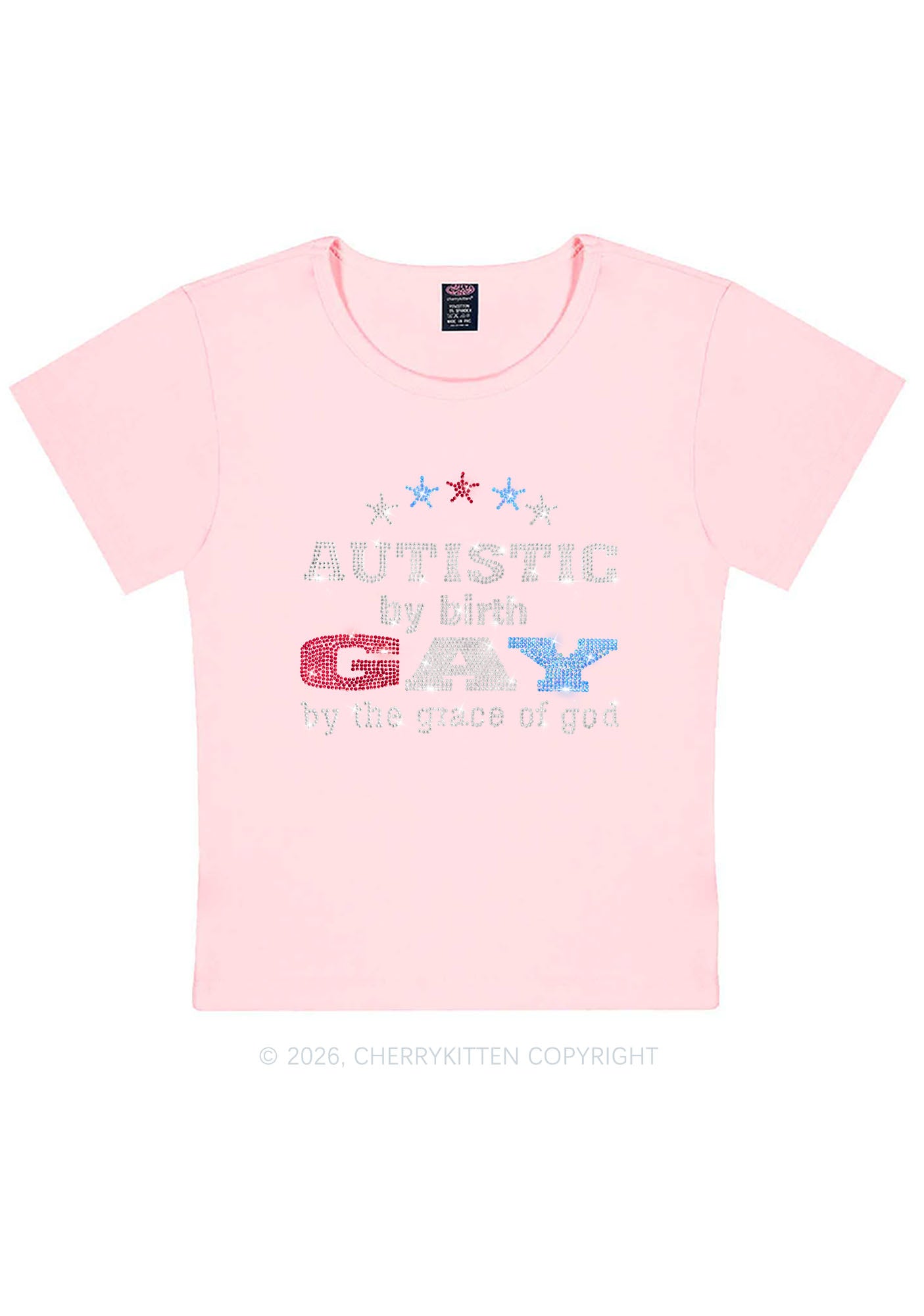 Rhinestone Autistic Gay Pride Y2K Baby Tee Cherrykitten