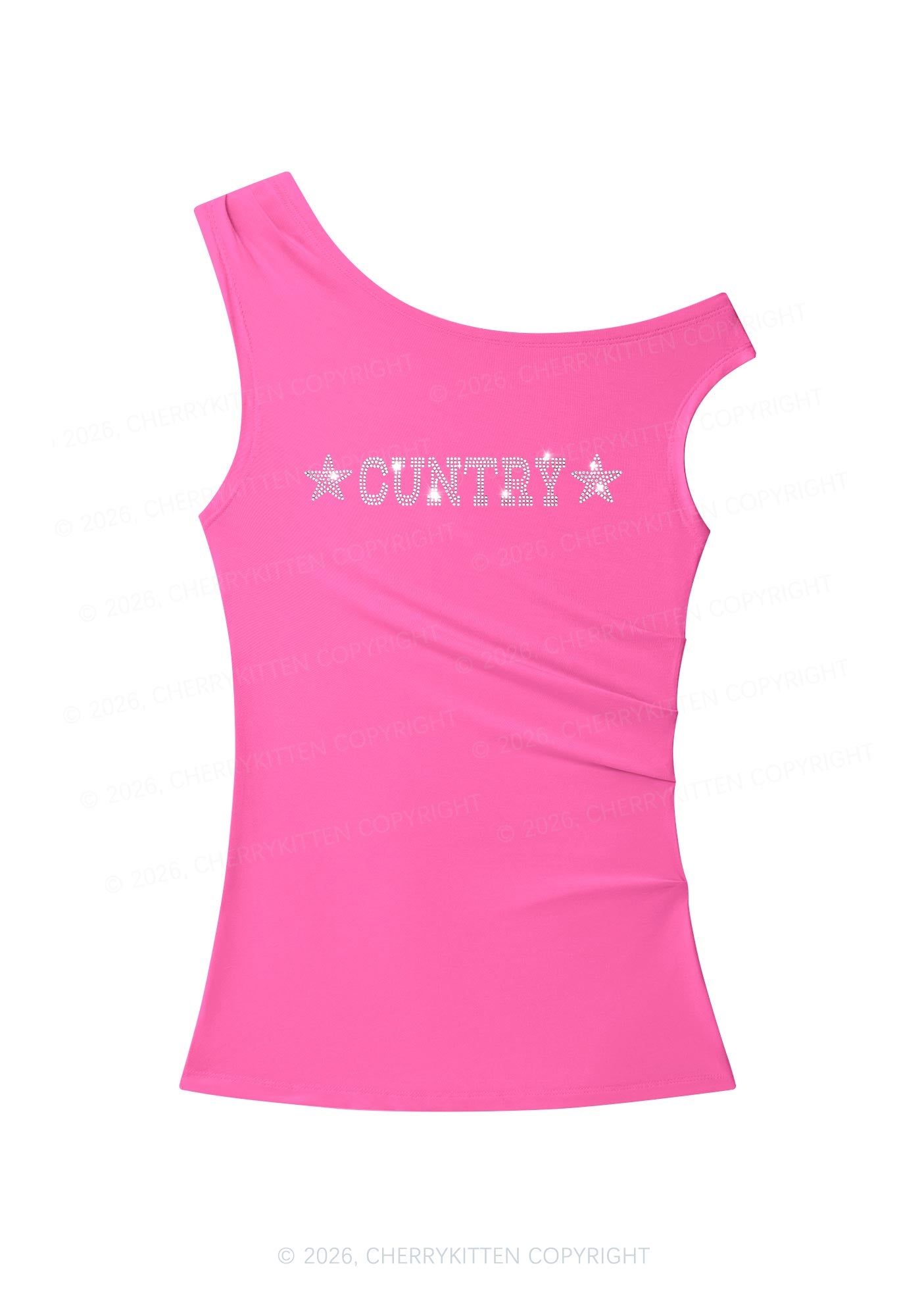 Rhinestone Cuntry Y2K Off Shoulder Tank Top Cherrykitten