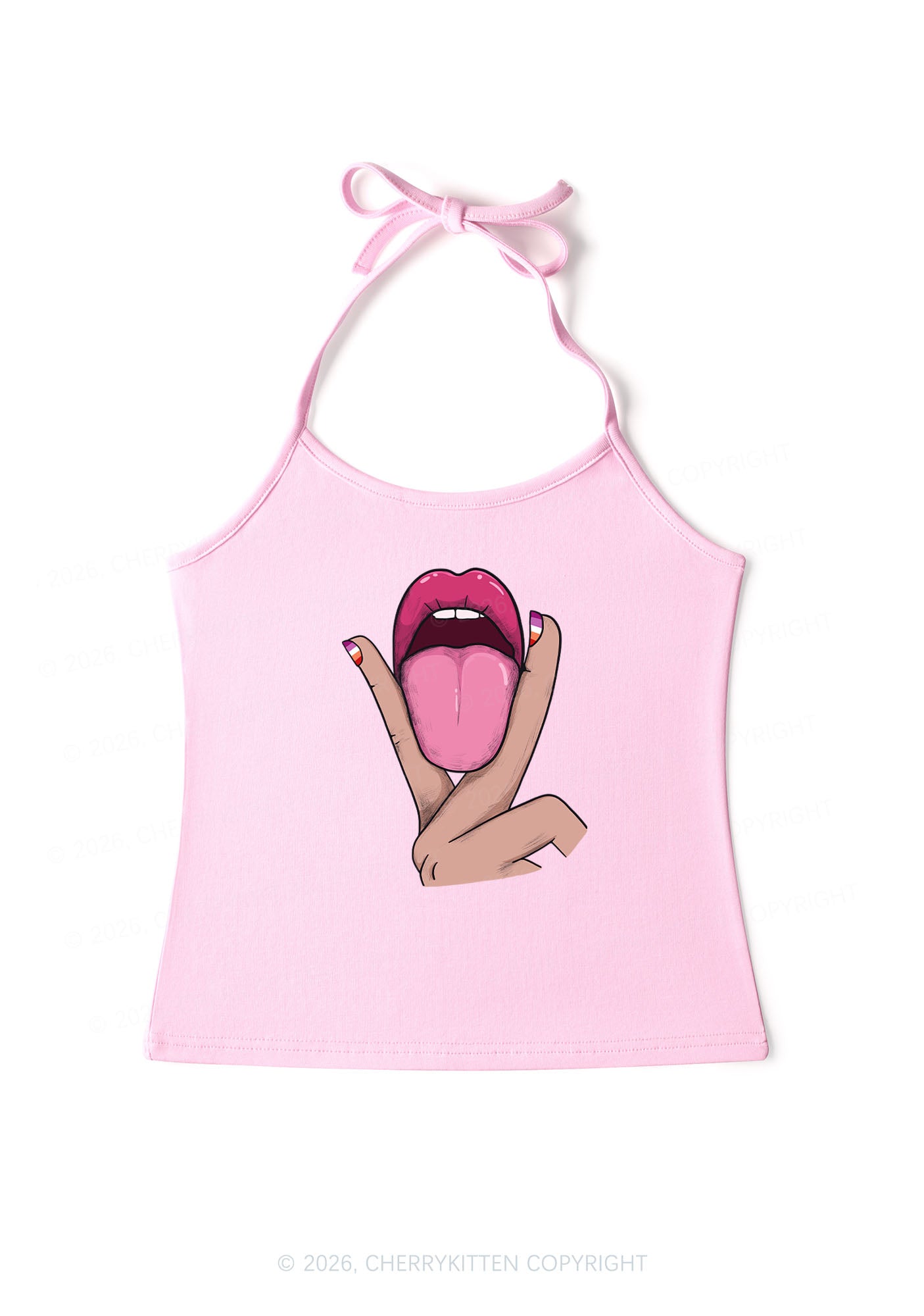 Lesbian Kissing Pride Y2K Halter Neck Cami Cherrykitten