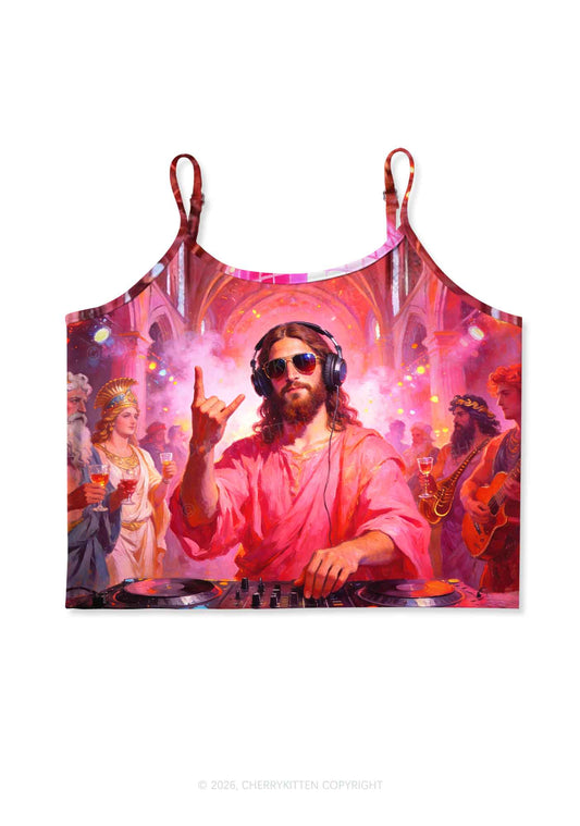 Disco Jesus DJ Y2K Print Cami Crop Top Cherrykitten