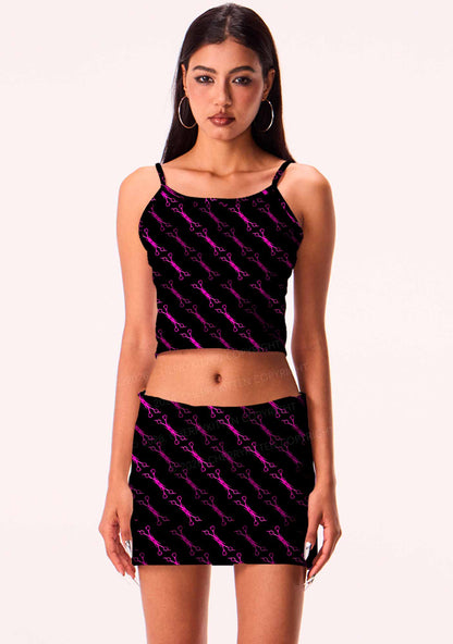 Pink Scissors Pride Y2K Print Cami Crop Top Cherrykitten