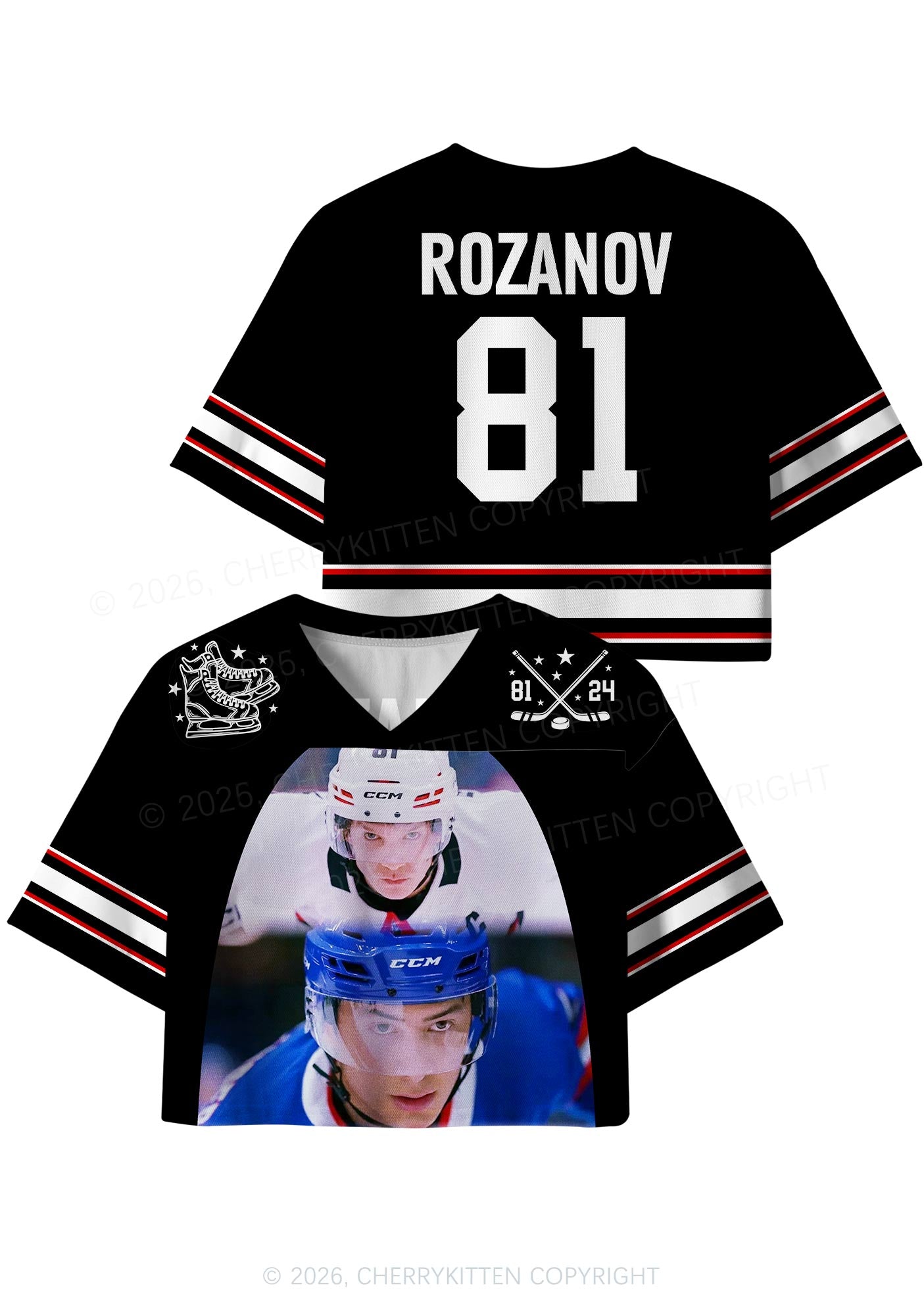 Black Hockey Match HR Y2K Crop Sport Jersey Shirts Cherrykitten