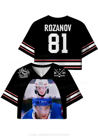 Black Hockey Match HR Y2K Crop Sport Jersey Shirts Cherrykitten