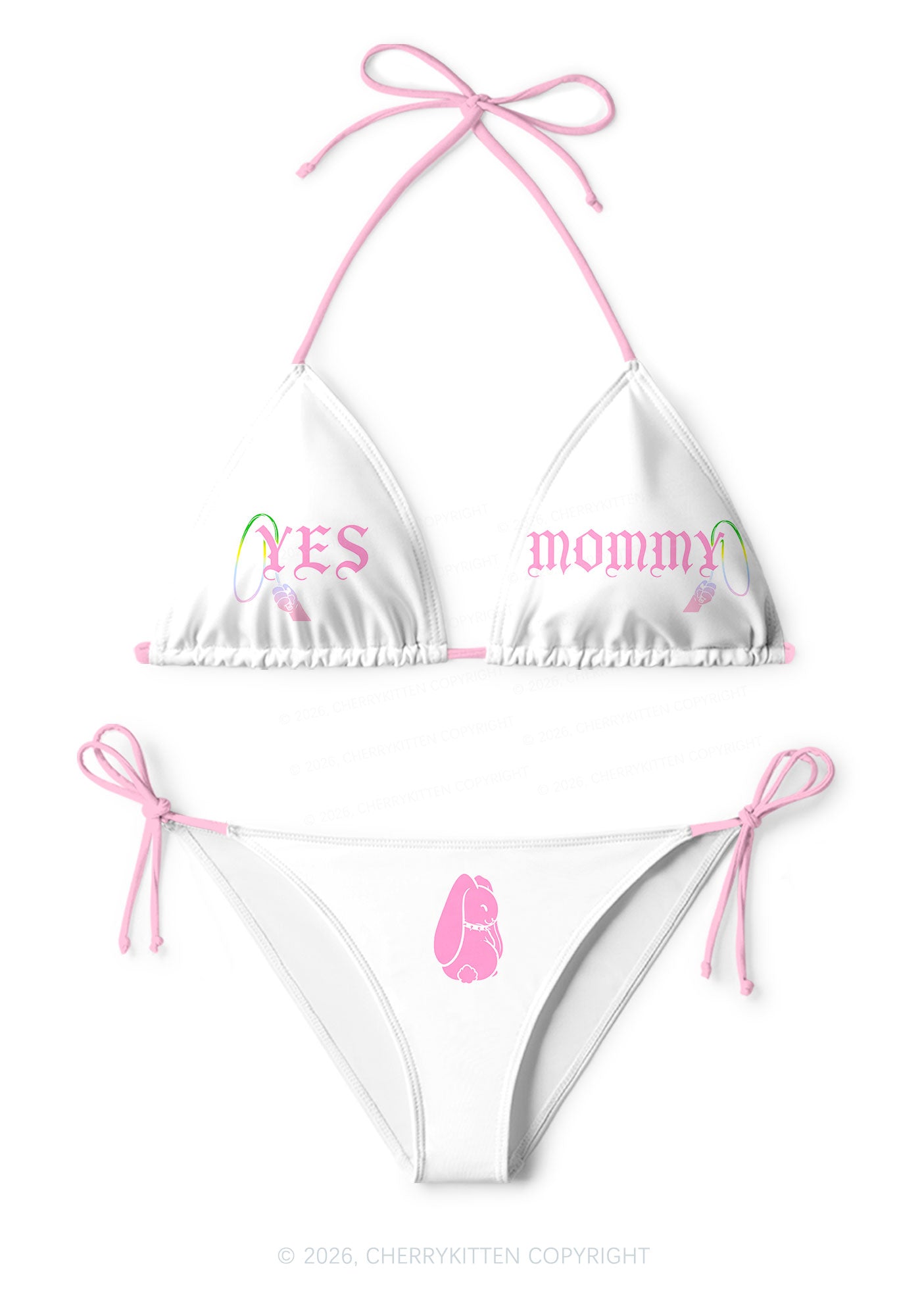 Yes Mommy Pink Bunny Y2K Print Bikini Set Cherrykitten