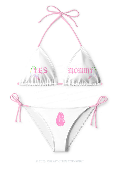 Yes Mommy Pink Bunny Y2K Print Bikini Set Cherrykitten