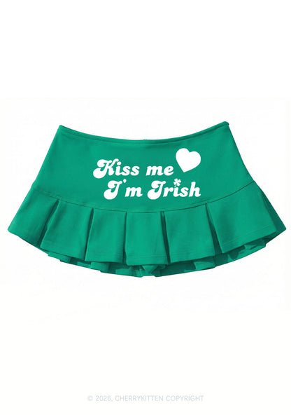 Kiss Me I'm Irish St Patricks Y2K Mini Pleated Skirts Cherrykitten