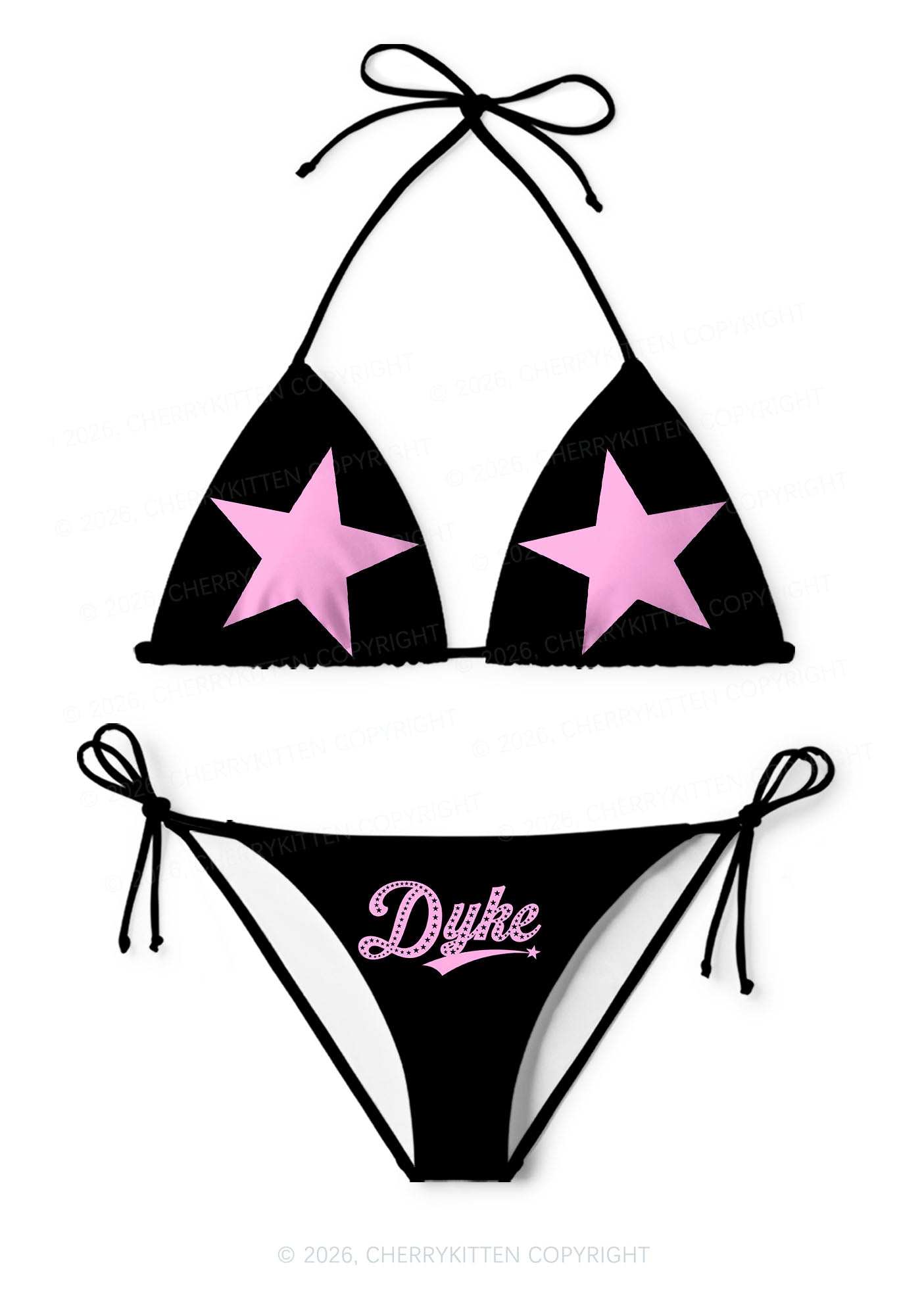 Pink Star Dyke Pride Y2K Print Bikini Set Cherrykitten