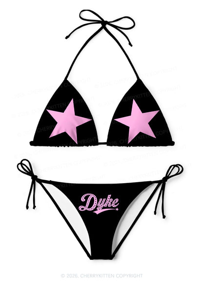 Pink Star Dyke Pride Y2K Print Bikini Set Cherrykitten