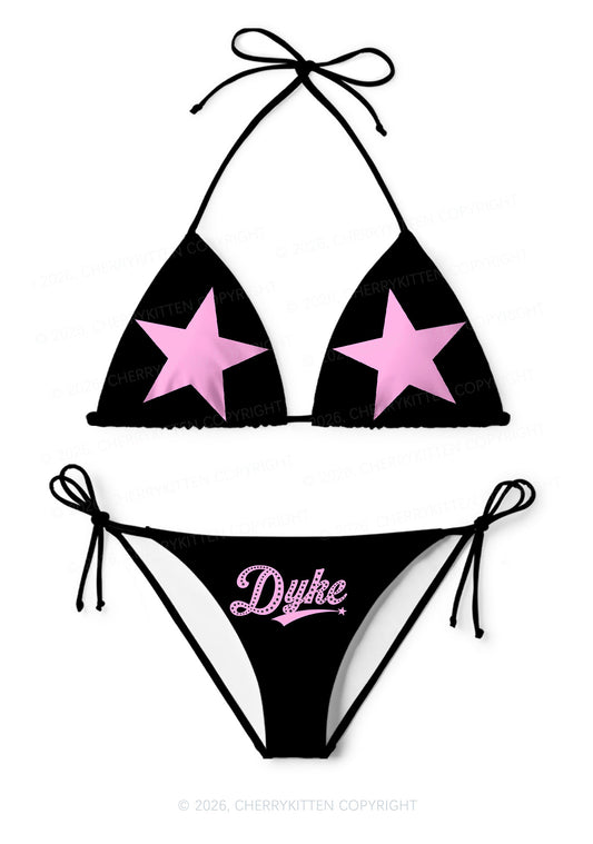 Pink Star Dyke Pride Y2K Print Bikini Set Cherrykitten