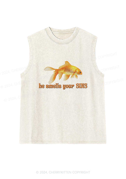 He Smells Your Sins Y2K Washed Tank Cherrykitten