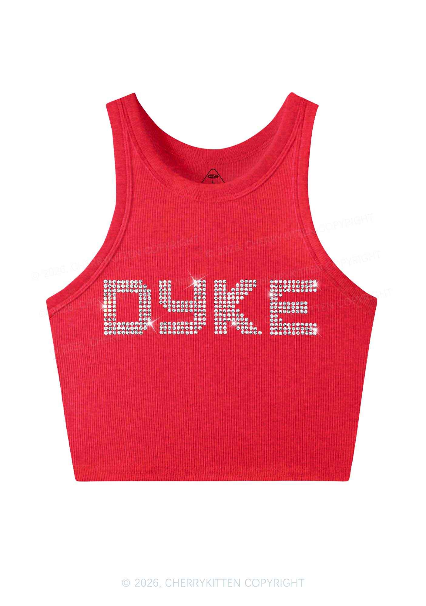 Rhinestone Dyke Pride Y2K Crop Tank Top Cherrykitten
