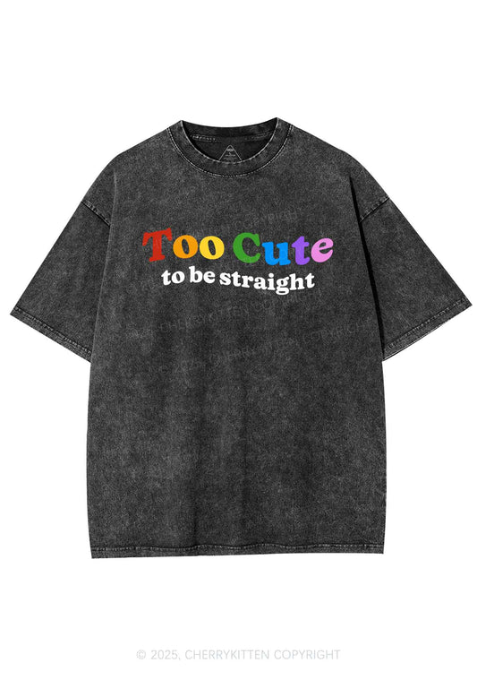 Too Cute To Be Straight Pride Y2K Shirts Washed Tee Cherrykitten