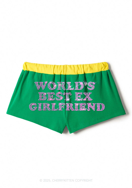 Rhinestone Best Ex Girlfriend Y2K Drawstring Mini Shorts Cherrykitten