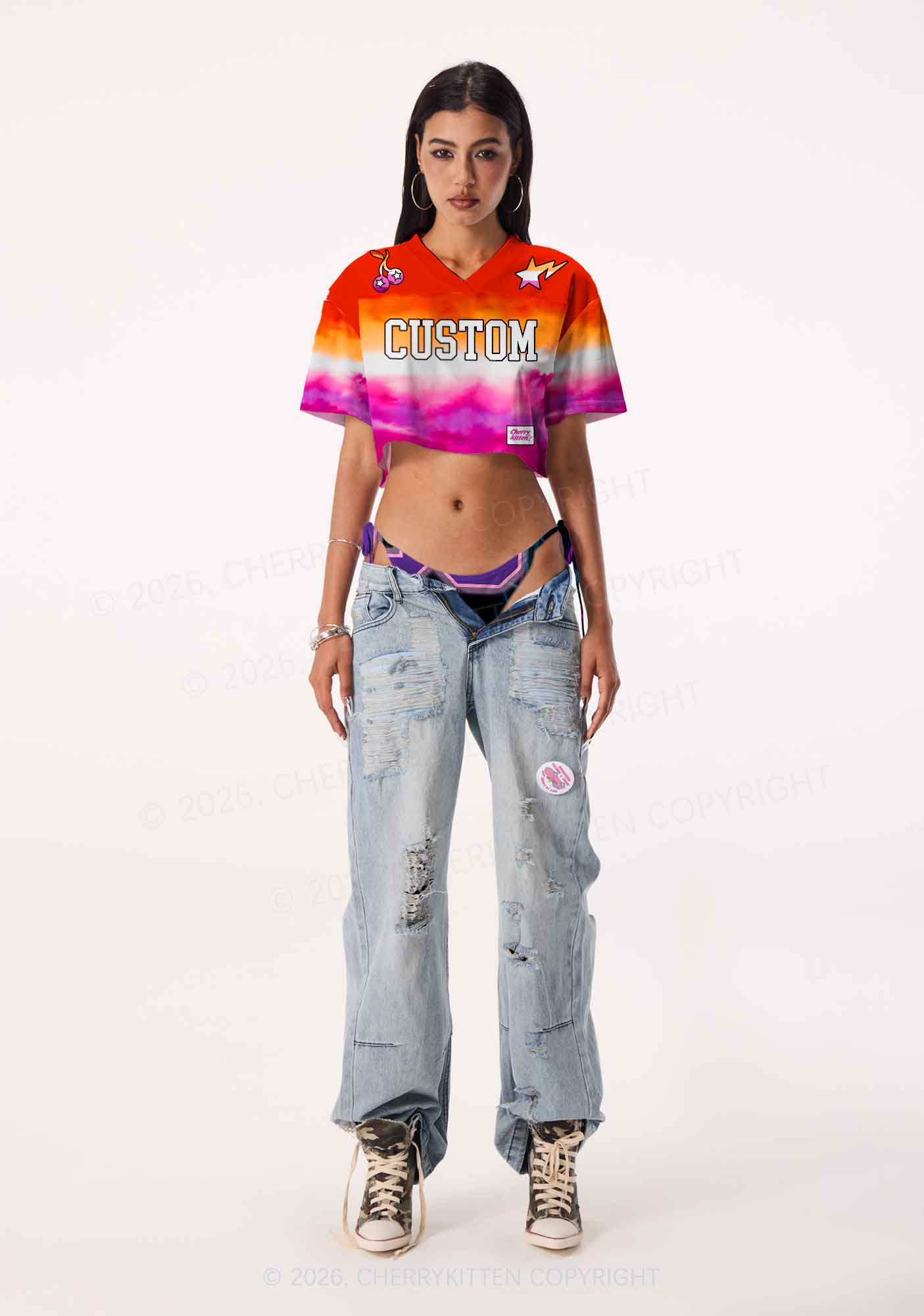 Custom Lesbian Flag Colors Pride Y2K Crop Sport Jersey Shirts Cherrykitten