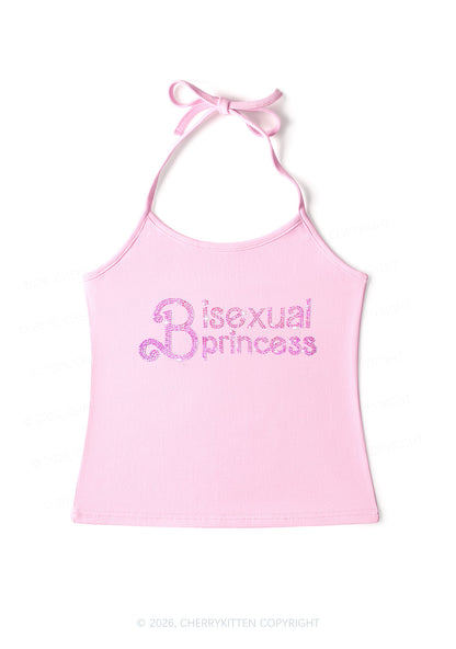 Rhinestone Bisexual Princess Pride Y2K Halter Neck Cami Cherrykitten