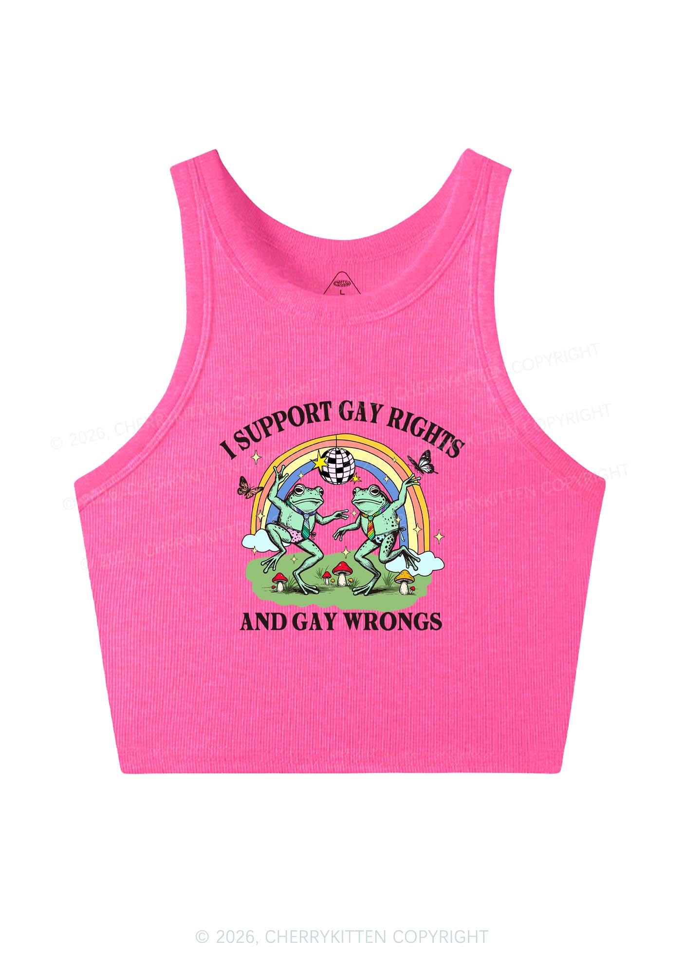 I Support Gay Rights Disco Frogs Y2K Crop Tank Top Cherrykitten