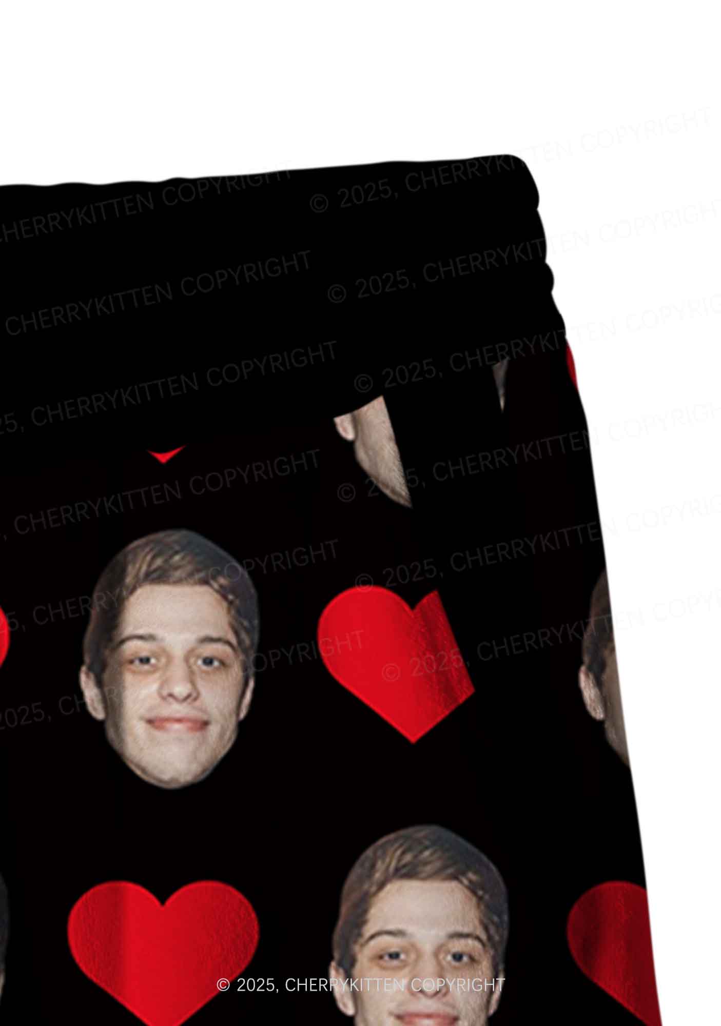 Custom Black Hearts Photo Y2K Valentine's Day Y2K Fleece Long Sleeve Pajama Set Cherrykitten