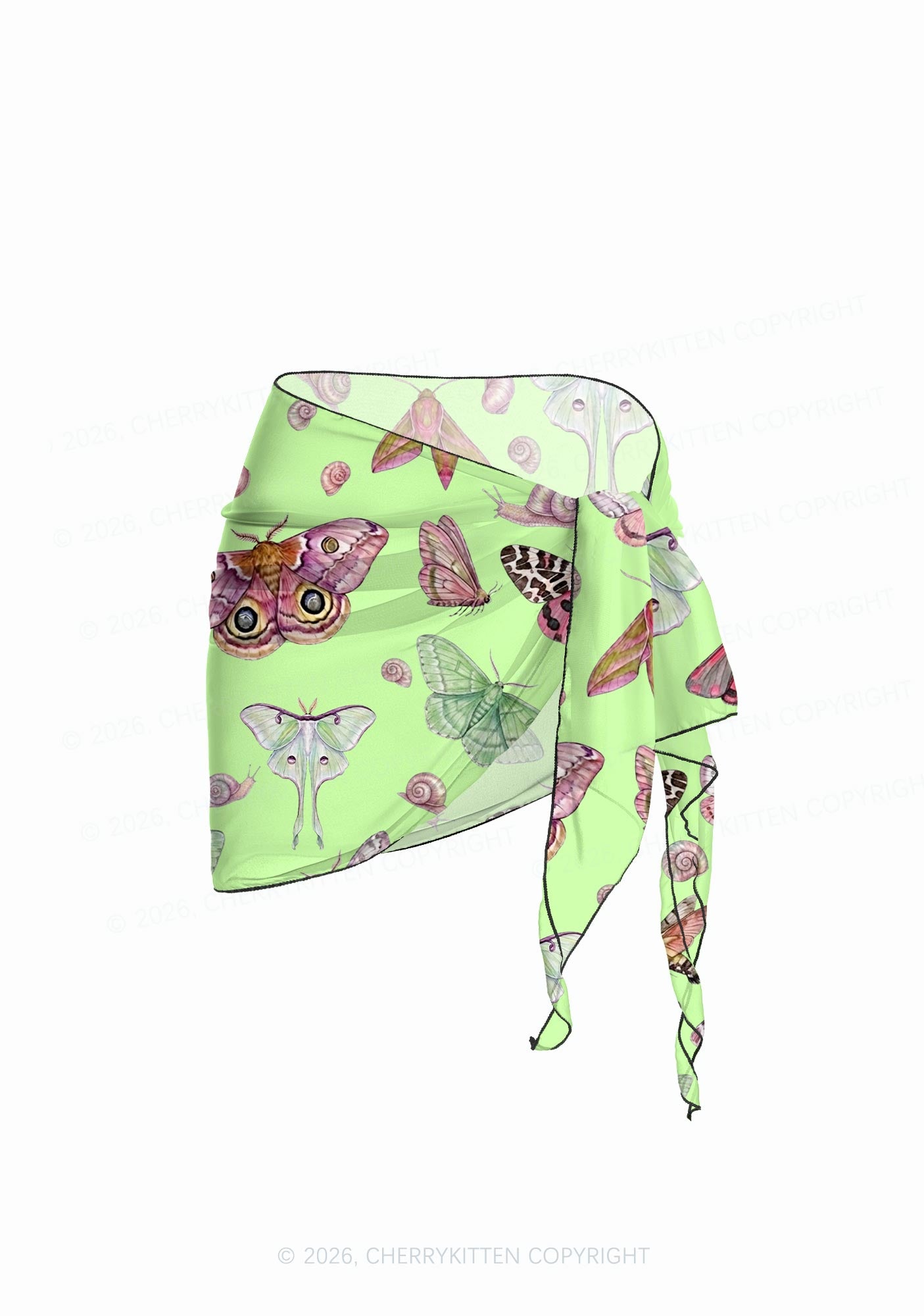 Lime Green Moth Snail Y2K Print Bikini Set Cherrykitten