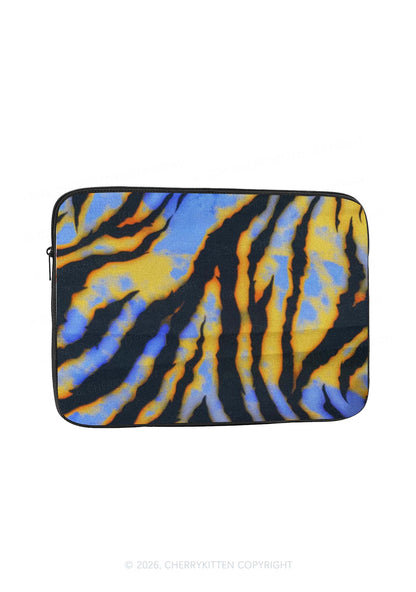 Blue Yellow Gradient Tiger Stripe Y2K Laptop Sleeve Cherrykitten