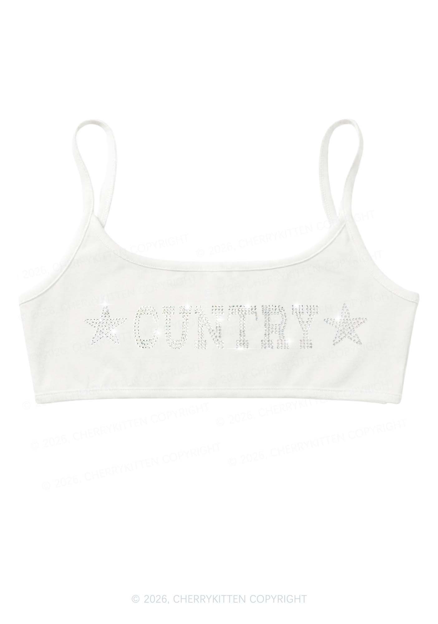 Rhinestone Cuntry Y2K Super Crop Cami Cherrykitten