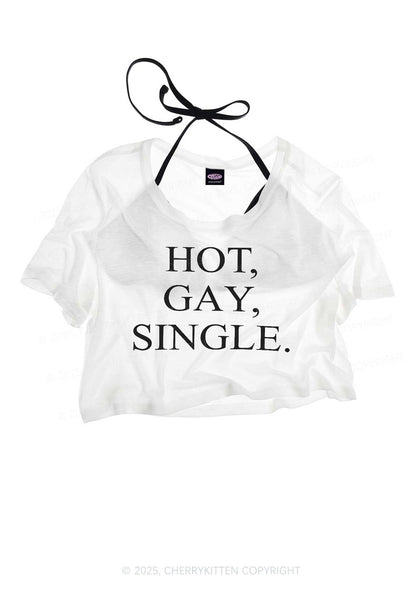 Hot Gay Single Pride Y2K Sheer Crop Tee Cherrykitten