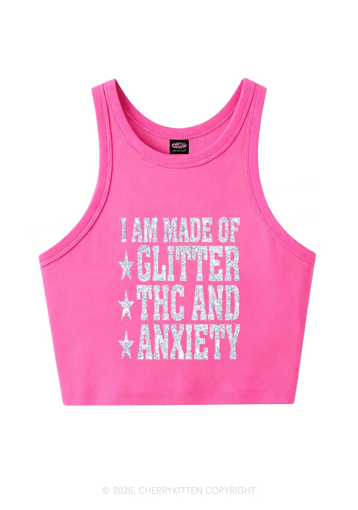 Made Of Glitter Thc Anxiety Y2K Crop Tank Top Cherrykitten