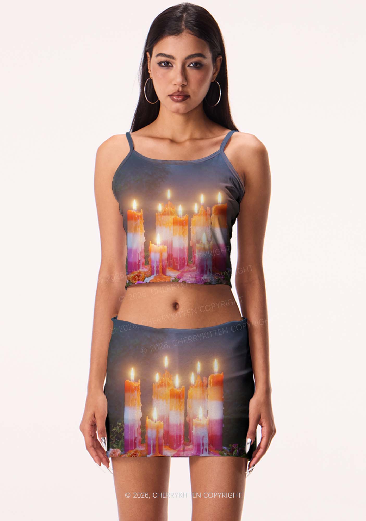 Lesbian Melting Candles Pride Y2K Print Mini Skirt Cherrykitten