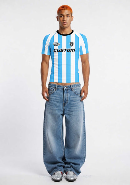 Custom Text Number Blue White Stripes Y2K Football Jersey Shirts Cherrykitten
