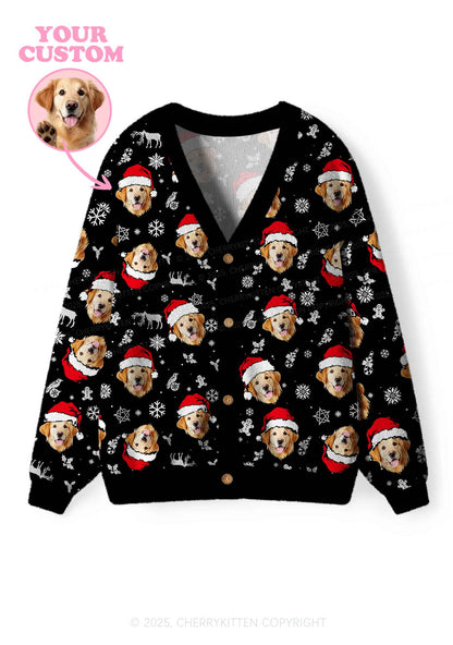 Custom Dog Face Y2K Christmas Cardigan Knit Sweatshirt Cherrykitten