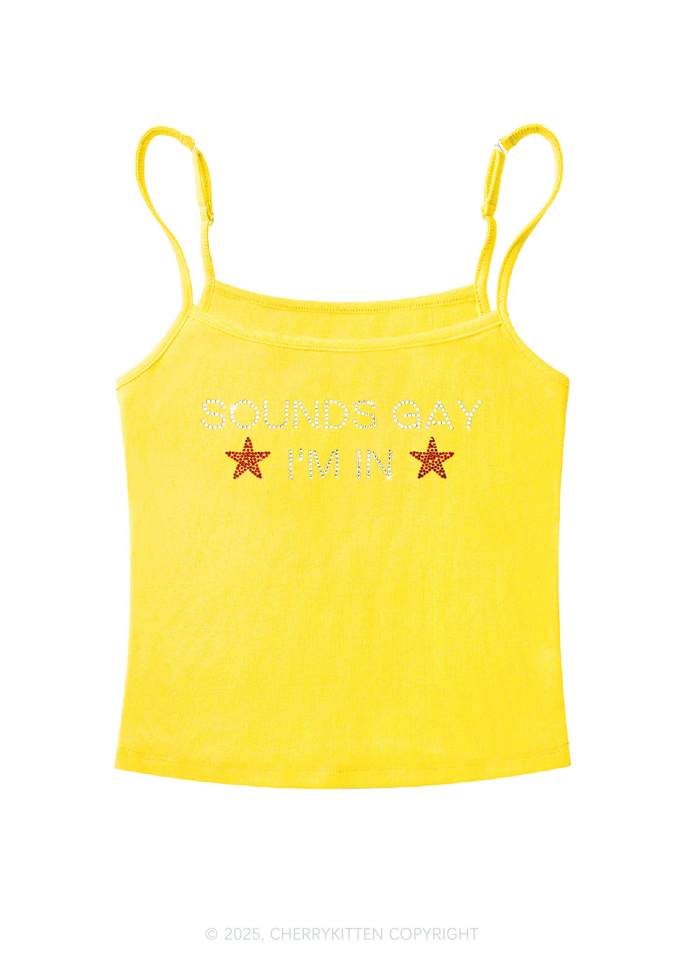 Rhinestone Sounds Gay Pride Y2K Spaghetti Strap Cami Cherrykitten