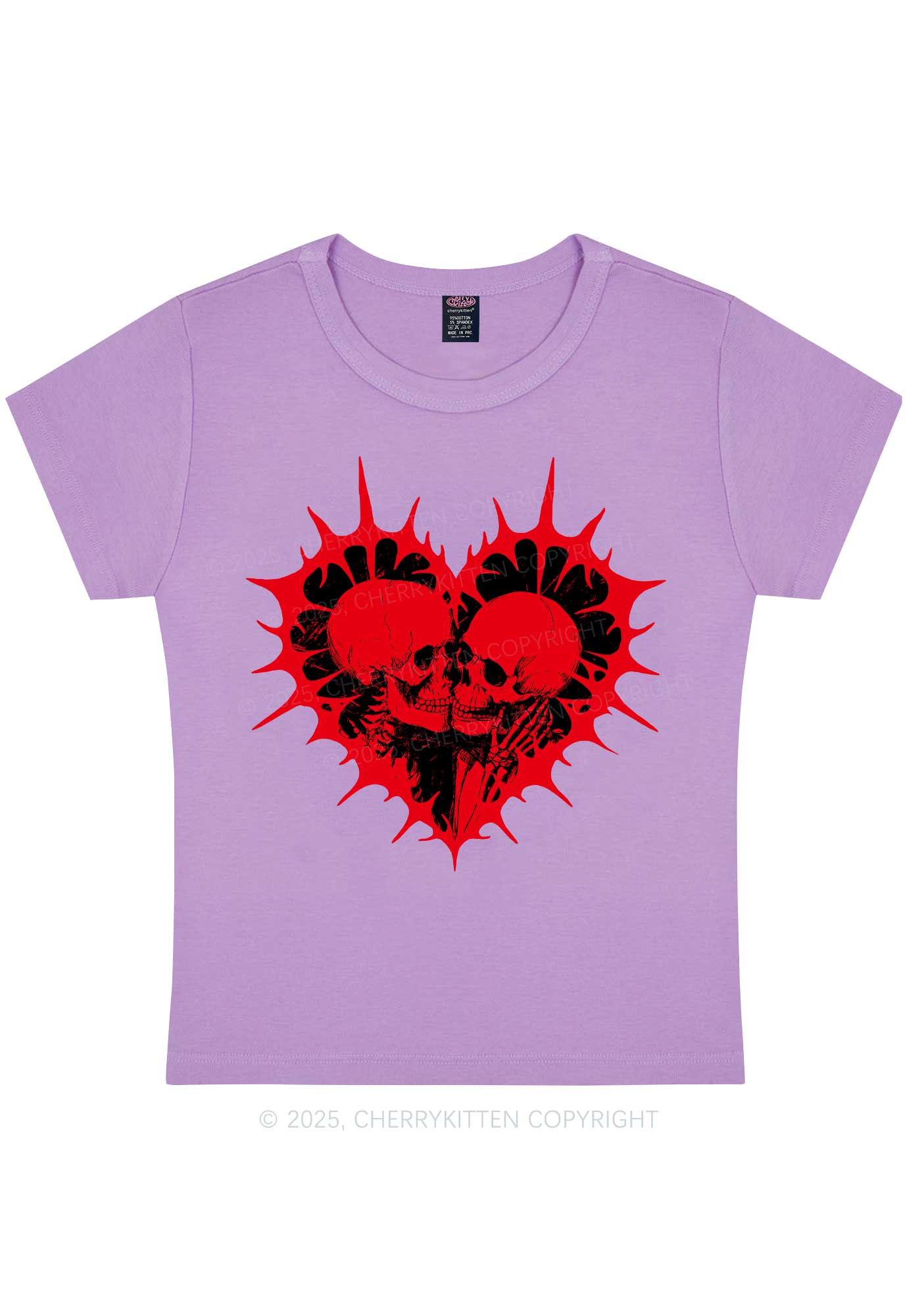 Spiked Heart Skulls Valentine's Day Y2K Baby Tee Cherrykitten