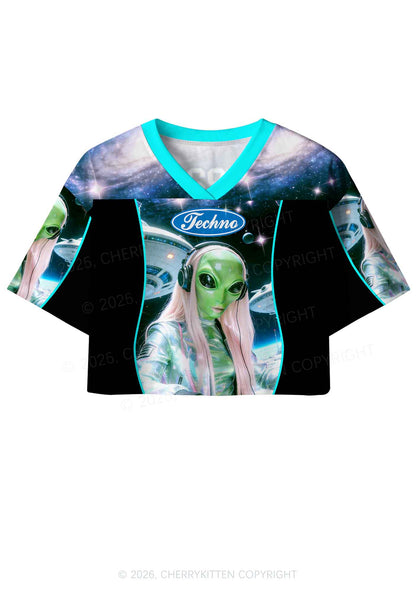 Techno Alien DJ Y2K Crop Sport Jersey Shirts Cherrykitten