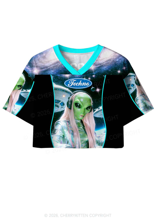 Techno Alien DJ Y2K Crop Sport Jersey Shirts Cherrykitten