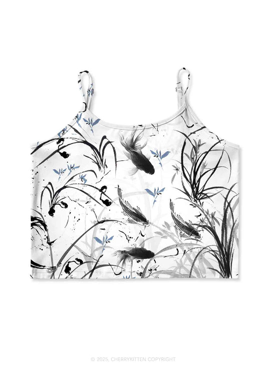 Ink Carp Y2K Print Cami Crop Top Cherrykitten