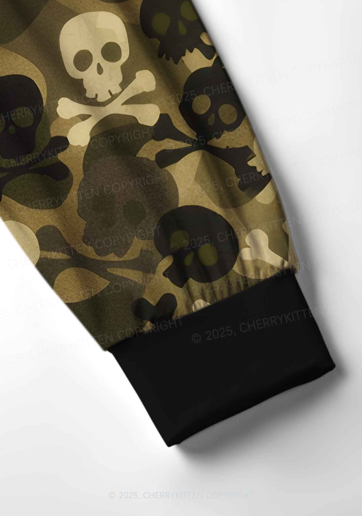 Halloween Camouflage Skulls Y2K Print Long Sleeve Pajama Set Cherrykitten