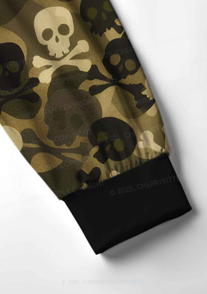 Halloween Camouflage Skulls Y2K Print Long Sleeve Pajama Set Cherrykitten