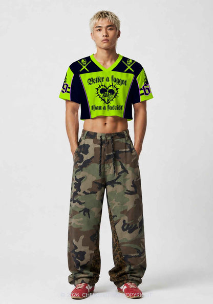 Green Better Faggot Than Fascist Pride Y2K Crop Sport Jersey Shirts Cherrykitten