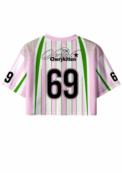 Pink Green Stripes Suffer From Gay Thoughts Pride Y2K Crop Sport Jersey Shirts Cherrykitten