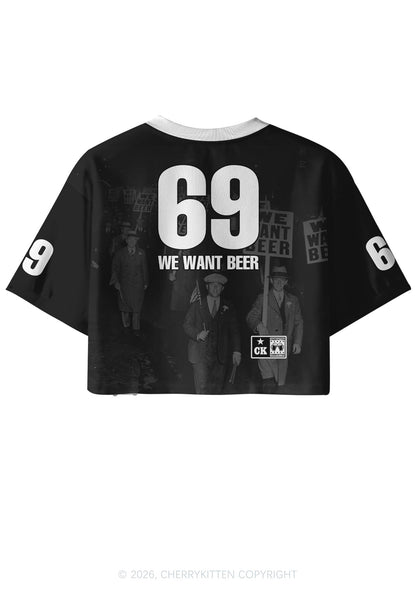 We Want Beer Y2K Crop Sport Jersey Shirts Cherrykitten